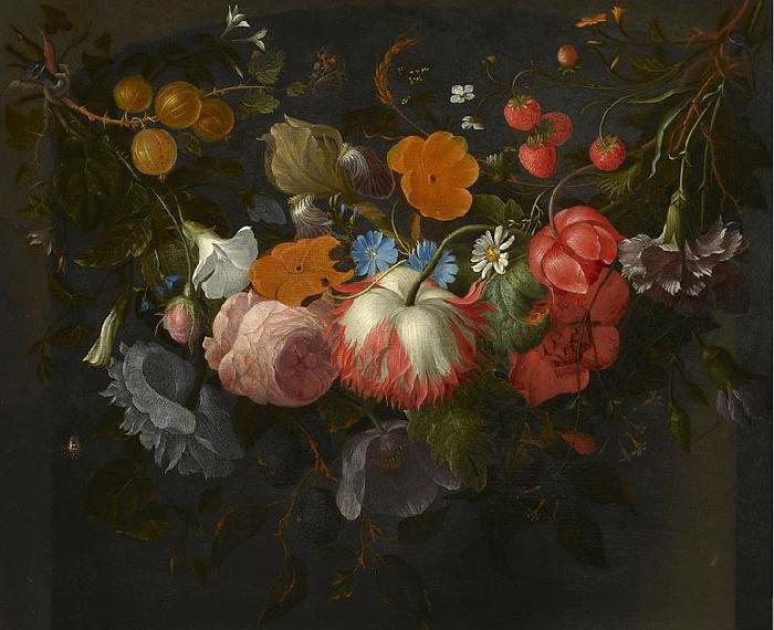 Pieter Gallis A Swag of Flowers Hanging in a Niche oil painting image